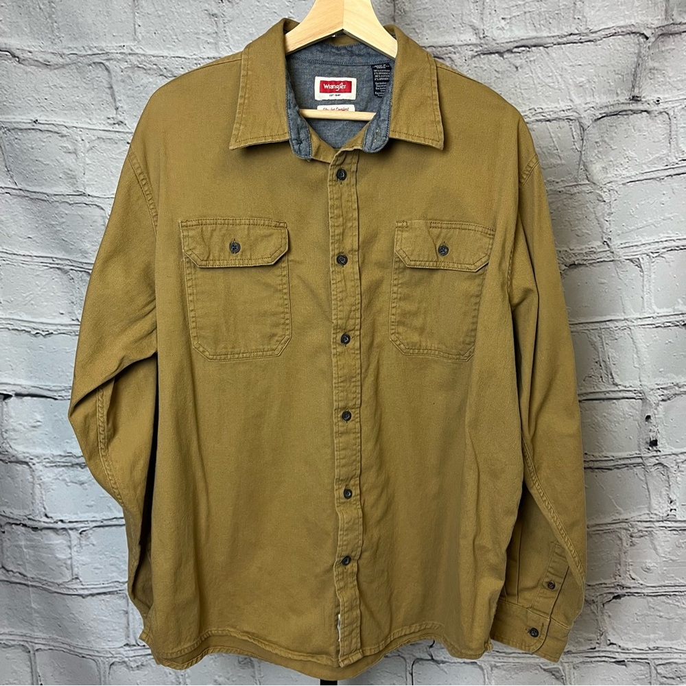 Wrangler Flex For Comfort Button Down Carmel Brown Long Sleeve Shirt